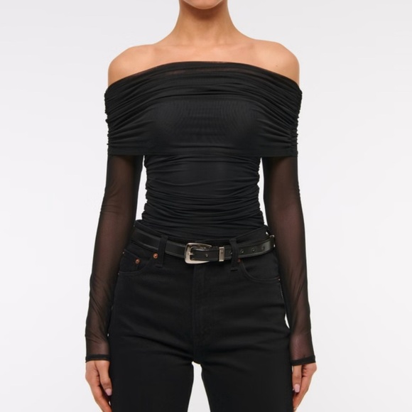 Abercrombie & Fitch Black Long-Sleeve Mesh Foldover Bodysuit XXL NWT - Picture 2 of 11